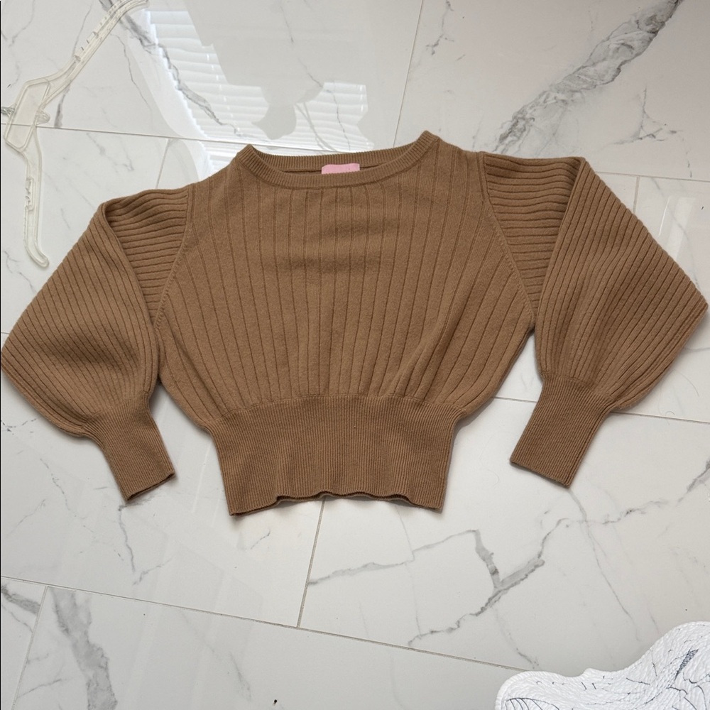 Crush Cashmere Prague Caramel‎ Tan Ribbed Sweater Size 1 (Small)